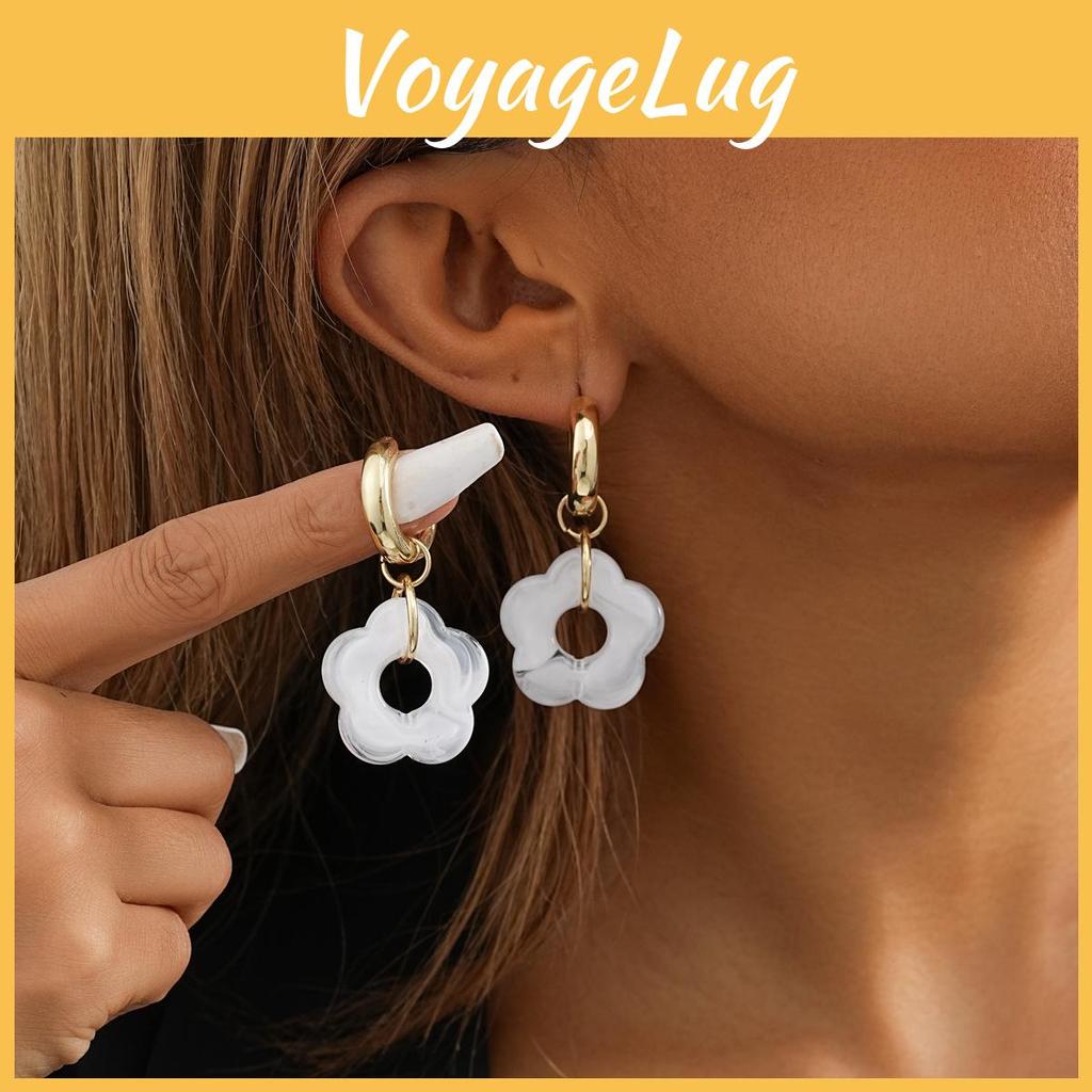 Boucles d'oreilles florales tendance en alliage et résine Design géométrique élégant pour femmes