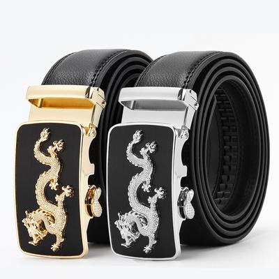 Two-layer Cowhide Automatic Buckle Belt Men's Belt Dragon Leopard Korean Business Cowhide Belt