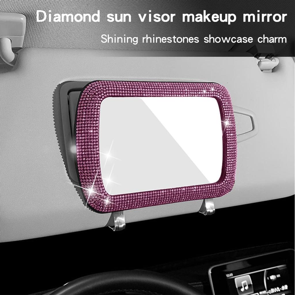 Car Sun Visor Mirror, Bling Reinestone Crystal Visor Makeup Vanity Cosmetic Mirror Clip for Women Girls, Automotive Mirror Light Sun Shading