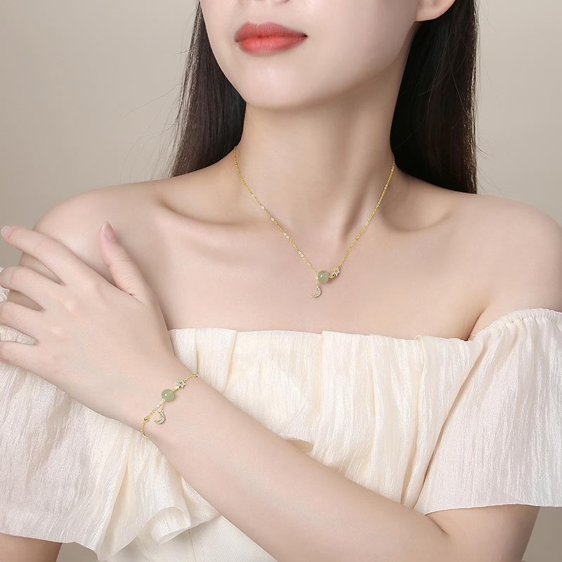 S925 Sterling Silver Star Moon Hotan Jade Bracelet Female New Chinese 14K Gold Luxury Hand String Autumn New Original