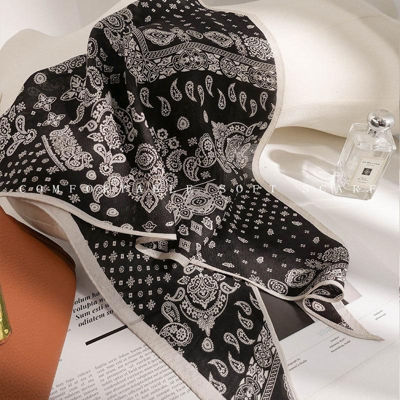 Spring New Versatile Rhombus Scarf Geometric Splicing Design Silk Silk Black and White Cashew Pattern Silk Scarf