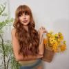 ALAN EATON Long Wavy Synthetic Wigs Ombre Brown Hair Wigs with Bangs for Women Cosplay Daily Party Dating Heat Resistant Fiber Wig