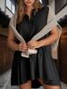 Womens V Neck Sweatshirt Dress Short Sleeve Oversized Patchwork Mini Dress