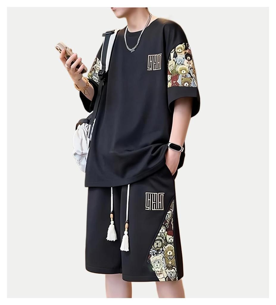 MEINPU Καλοκαιρινό Κοντομάνικο και Μεγάλες Μεγέθη Λείο Τοπ και Ανδρικό Σετ, Μπλουζάκι Παντελονάκι, Μεγέθη, Απορρόφησης Ιδρώτα, Γρήγορου Στεγνώματος, Άνετο, Σορτς, Αθλητικά Ρούχα,