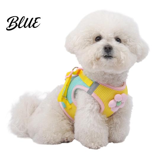 Adjustable Pet Walking Harness Small Dog and 59" Leash Set Breathable Mesh Puppy Vest with Durable Metal Clip 3D Flower Decor for Dogs Cats Outdoor