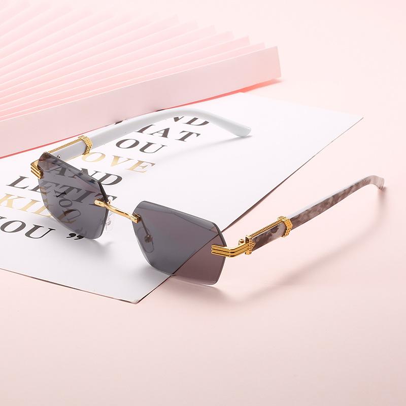 Luxury Rimless Sunglasses Women Fashion Square Sun Glasses Tint Color Printed Leg Men Travel Casual Shades