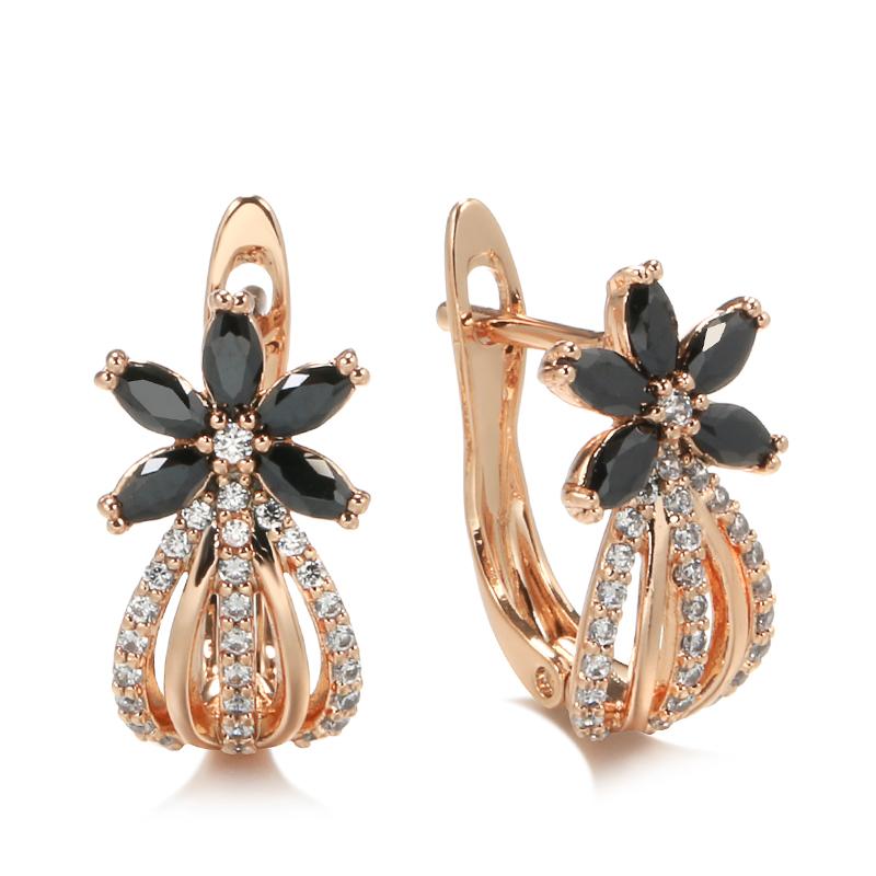 Neue Rosegold Kristall Blume Ohrringe für Damen Mode Schwarze Natürliche Zirkon Ohrringe Mode Täglich Party Süßer Schmuck beige