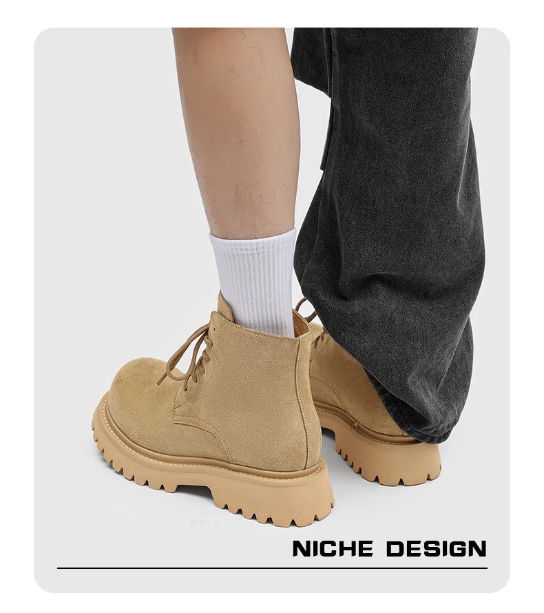 Women's 2025 Vintage Suede Workwear Ankle Boots - Thick-Soled, Yellow, Street Style for Spring & Autumn