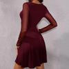 קיץ סקסי V צווארון Slim Fit Mesh שמלת שרוולים ארוכים שמלת מסיבה דקה אלגנטית לנשים