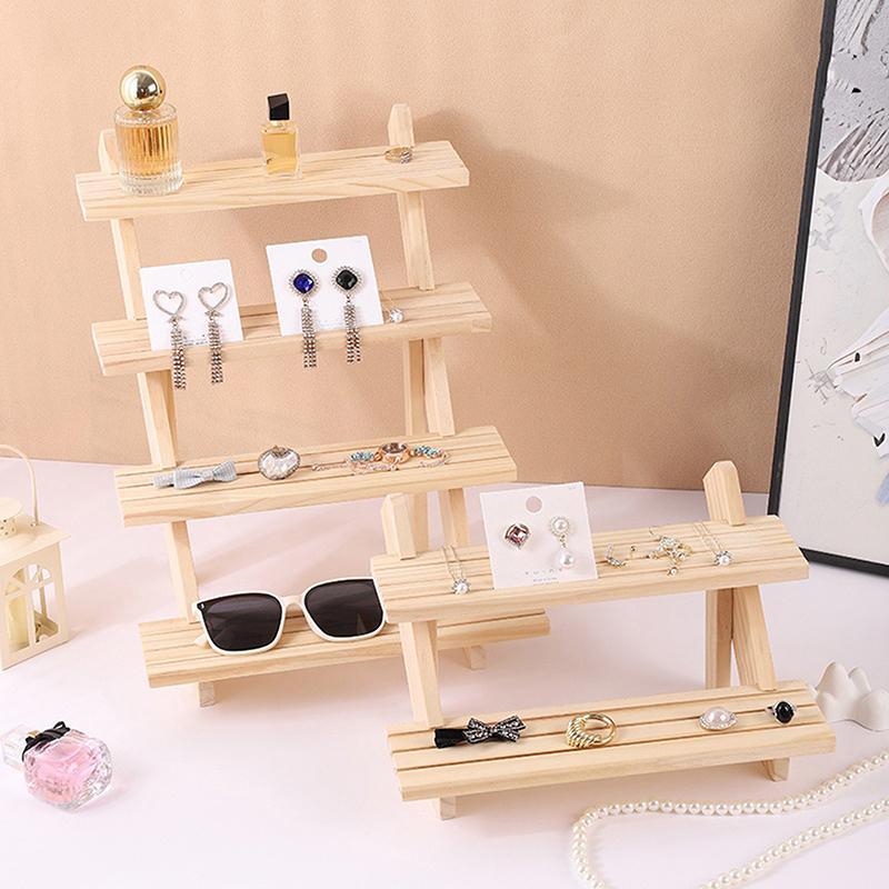 2/3/4 Tiers Ear Stud Holder Wooden Jewelry Dispaly Stand Shelf Cupcake Makeup Mini Figure Organizer Showcase Rack