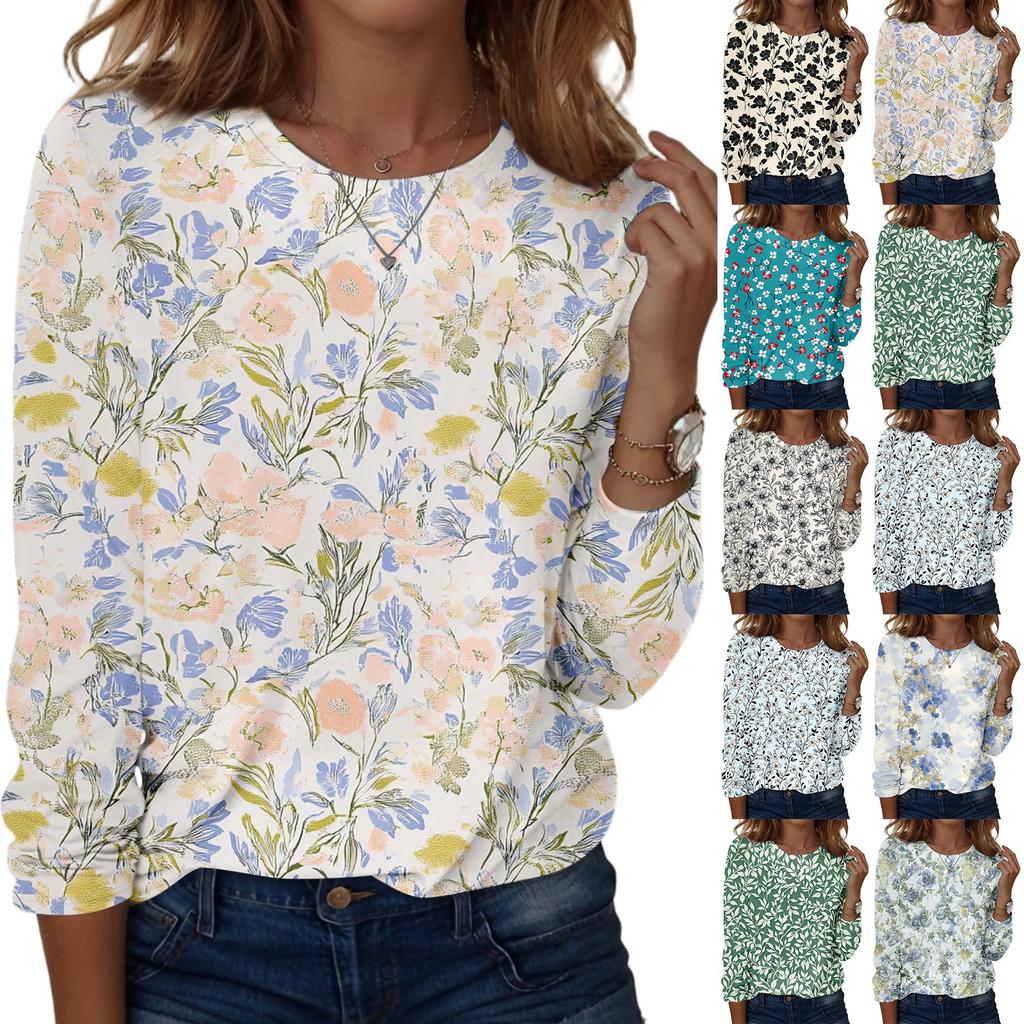 Langarmshirts für Damen, niedlicher Aufdruck, Grafik-T-Shirts, Blusen, lässig, Übergröße, Basic-Tops, Pullover