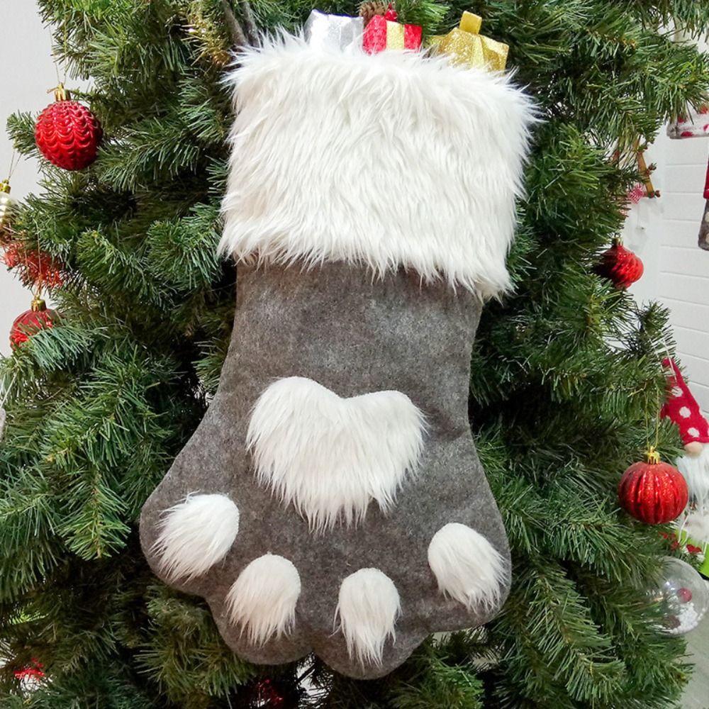 Non-woven Fabric Dog Claw Christmas Stocking Hairy Christmas Tree Pendant  Fireplace