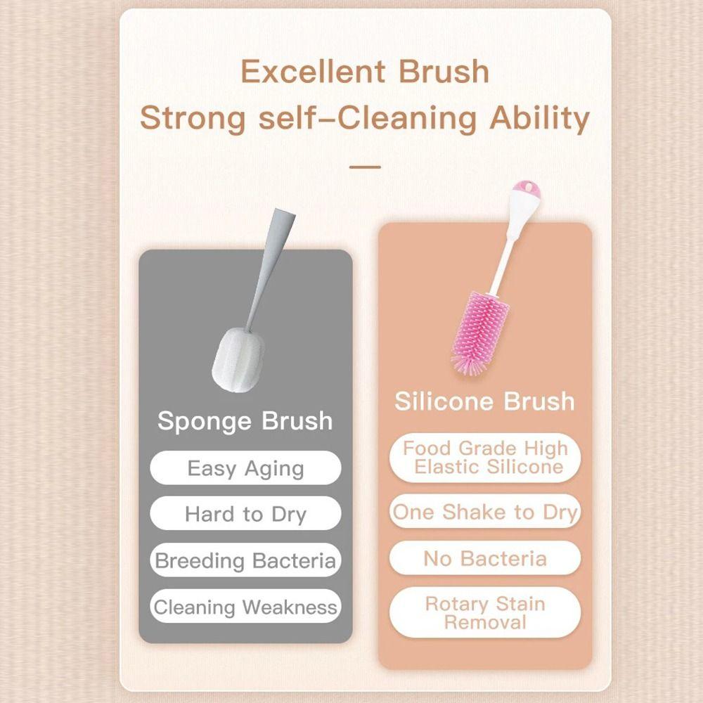 360 Degree Rotation Baby Bottle Brush Set Long handle Silicone Feeding Bottle Cleaners  Straws