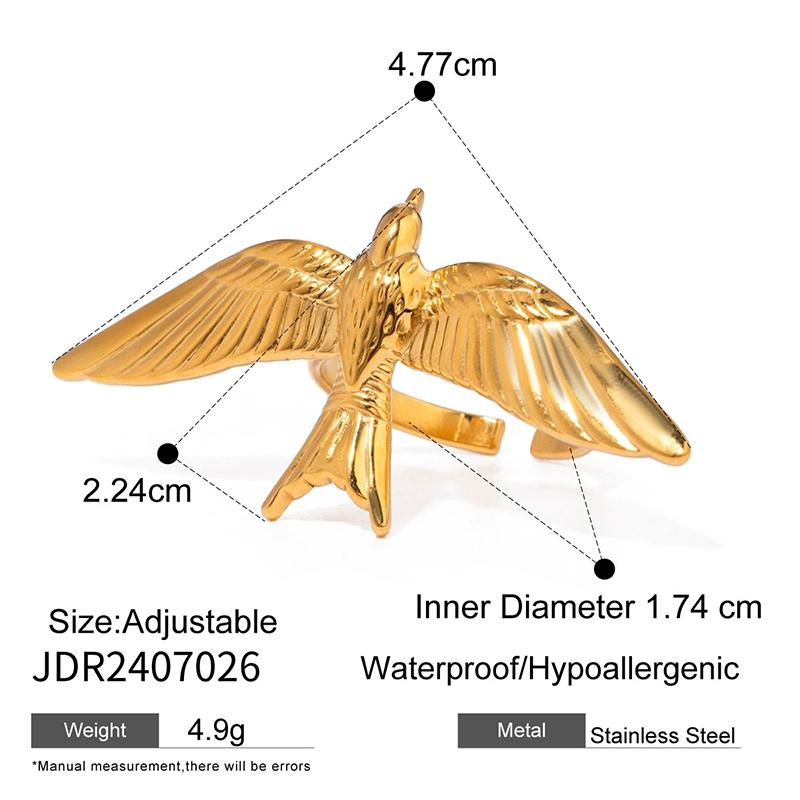 New Titanium Steel Peace Dove Open Rings For Women Adjustable Punk Style High-End Retro Style Non Fading Jewelry Accessory