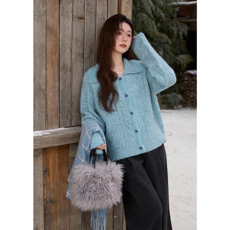 Mixiu Women's Faux Mink Cable Knit Cardigan