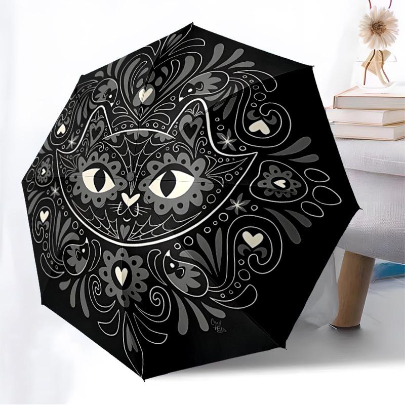1PC Cat Mandala Automatic Folding Umbrella - Compact 8-Rib Design, Durable Plastic & Iron, Lightweight for Outdoor Daily Use, Festive Gift079
