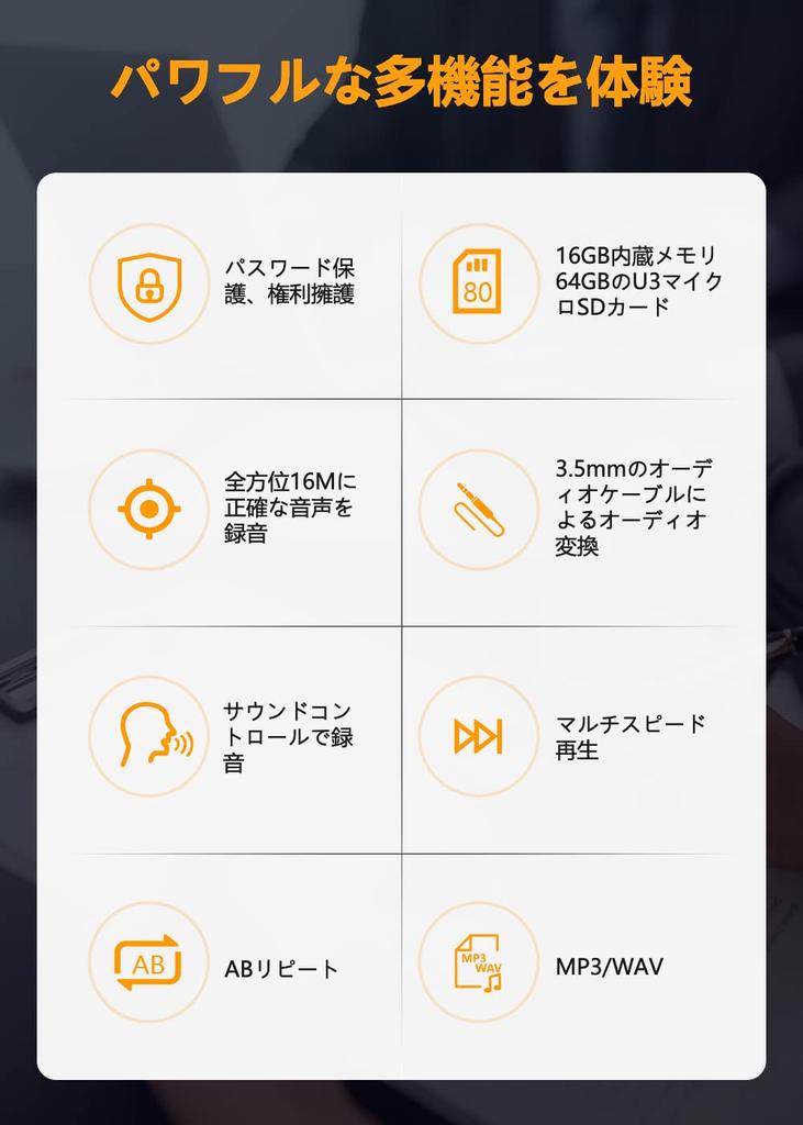 80GB Voice Sound Automatic Long Recording Up to 144 Hours of Continuous Stereo Malfunction Password Easy Ideal for Language and Includes Japanese