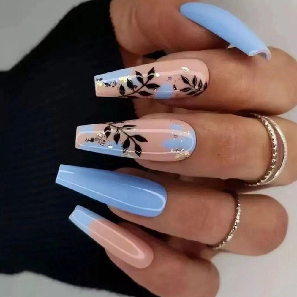 

24 шт. Кончики ногтей Полная обложка Комикс DIY Бабочка Длинная французская любовь Сердце Облако Балерина Накладные ногти