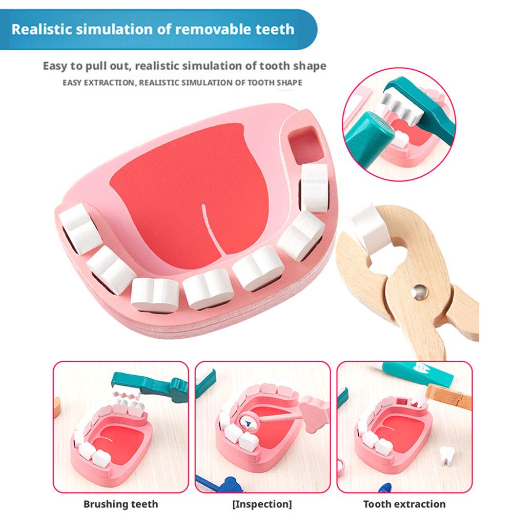 Six-piece Set Children's Dentist Game Simulation Wooden Dental Stethoscope Role-playing Professional Toy Children's Day Gift