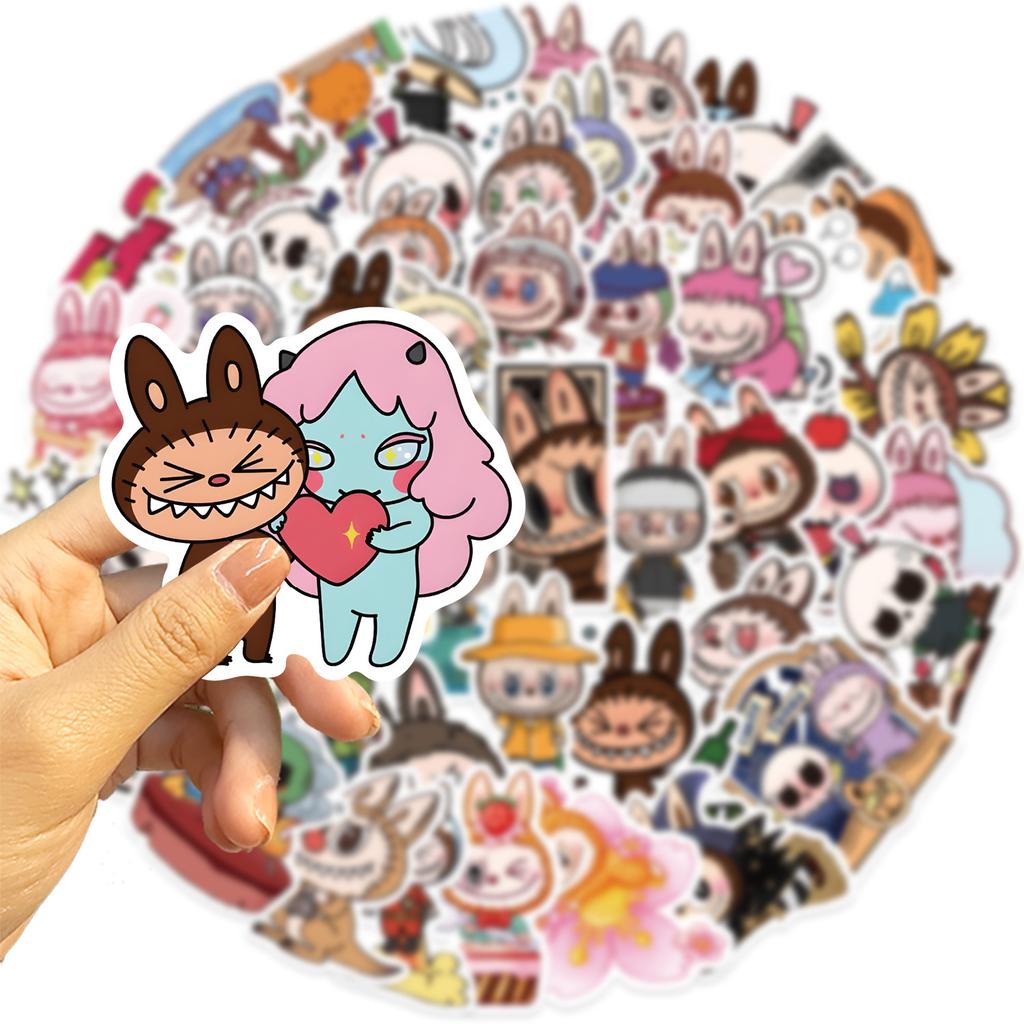 Lot de 10/50 autocollants Labubu mignons, motif dessin animé Kawaii, pour bouteille d'eau, pour enfants et adolescents, en vinyle imperméable, esthétiques, pour ordinateur portable