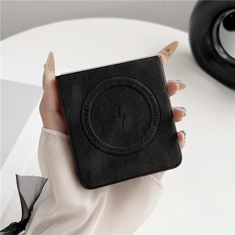 Luxury Magnetic Leather Case For Magsafe For Samsung Galaxy Z Flip 7 Flip7 Plain Protection Shockproof Wireless Charging Cover