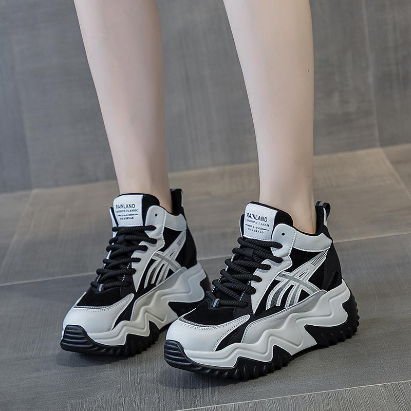 790 inner height increase 7 leather little white shoes for women's autumn and winter new versatile thick-soled pine