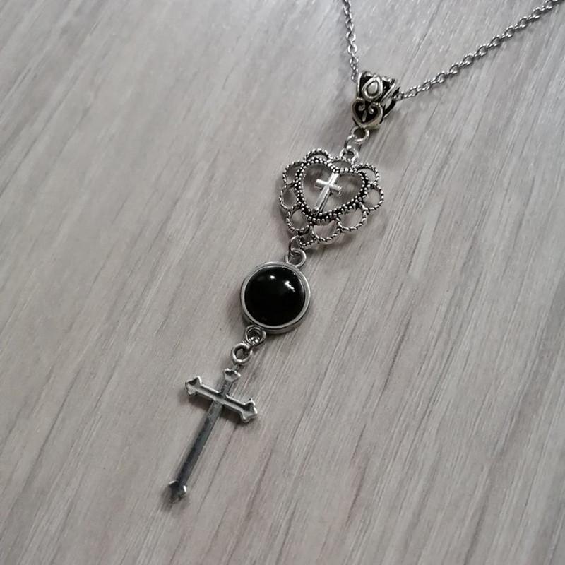 Cross Necklace Pendant With Heart Shape And Malachite For Fashion Ol Women And Men