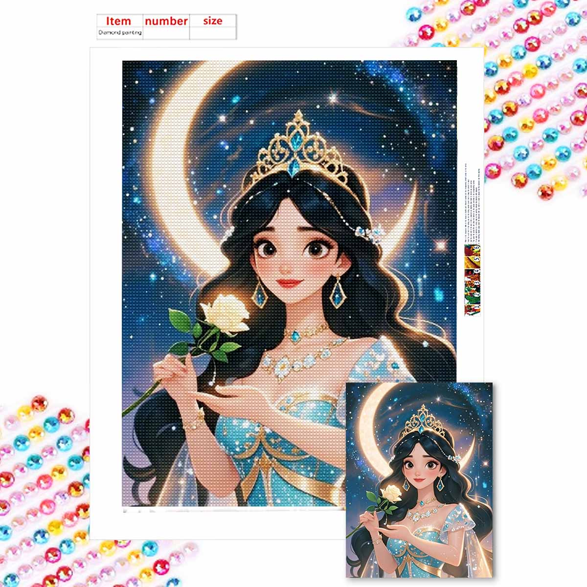 

Алмазная живопись своими руками Принцесса в короне Набор для вышивания крестом Мозаичное искусство Алмазная живопись Полная выкладка Алмаз Домашнее украшение Round 20x30cm