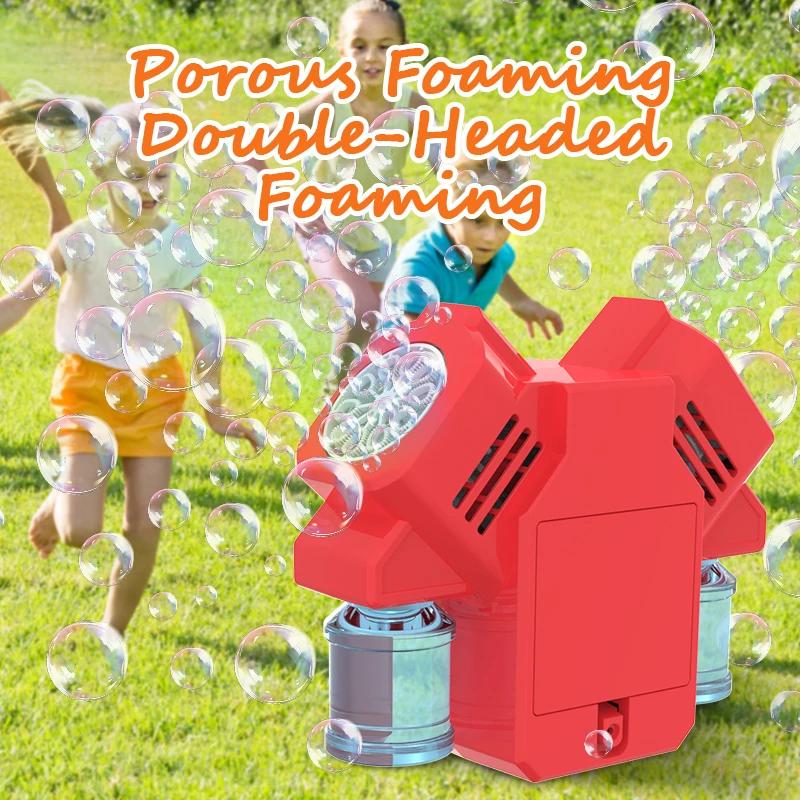 Rotating Light Bubble Machine Toy with Double Headed Bubbles Children Outdoor Bubble Toy Birthday Party, No Battery Bubble Water