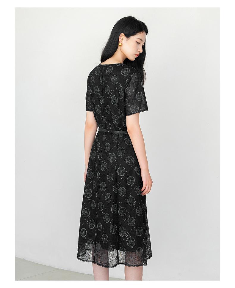 JUZUI Elegant Light Mature Wind Embroidered Glitter Waist Dress Women's Summer New Style