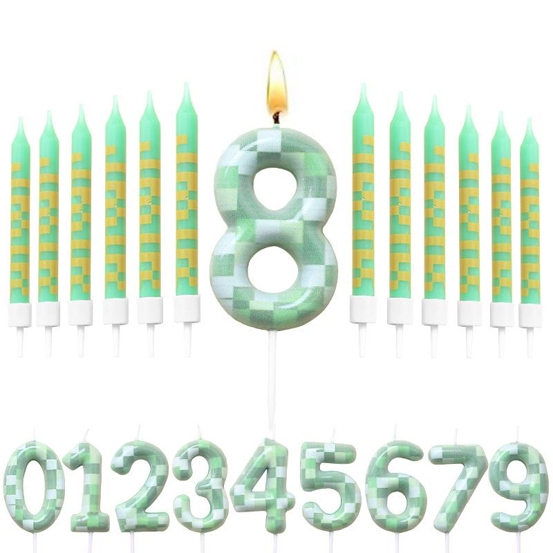 Minecraft Theme Red and Green 6 Candles Birthday Numbers 0-9 Baking Decoration Combination