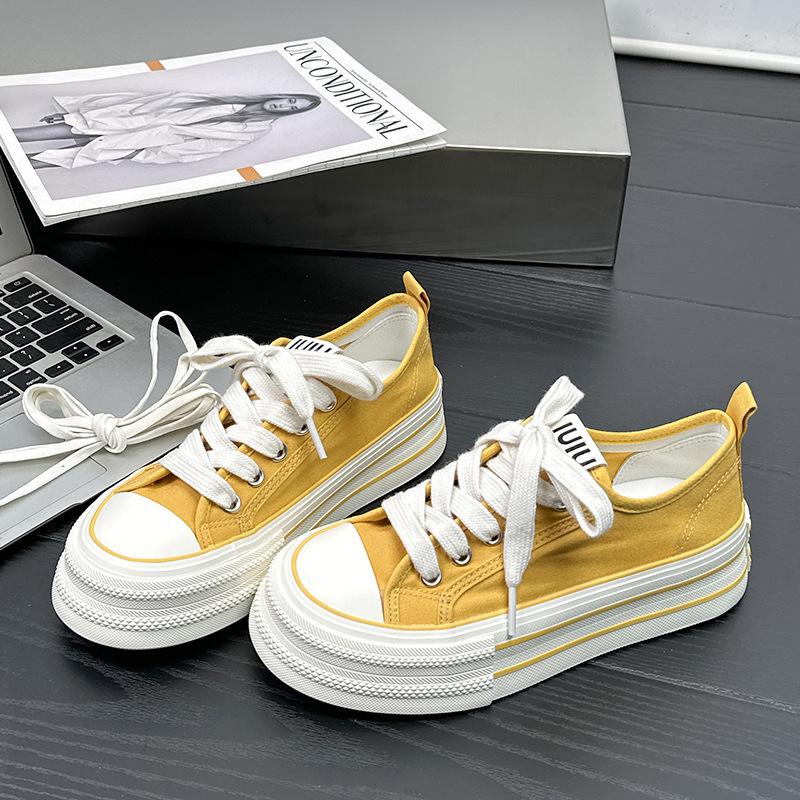 6 Blue and White Porcelain Summer Breathable Low-top Canvas Shoes, New Female Students Thick-soled Breathable Casual Board Shoes