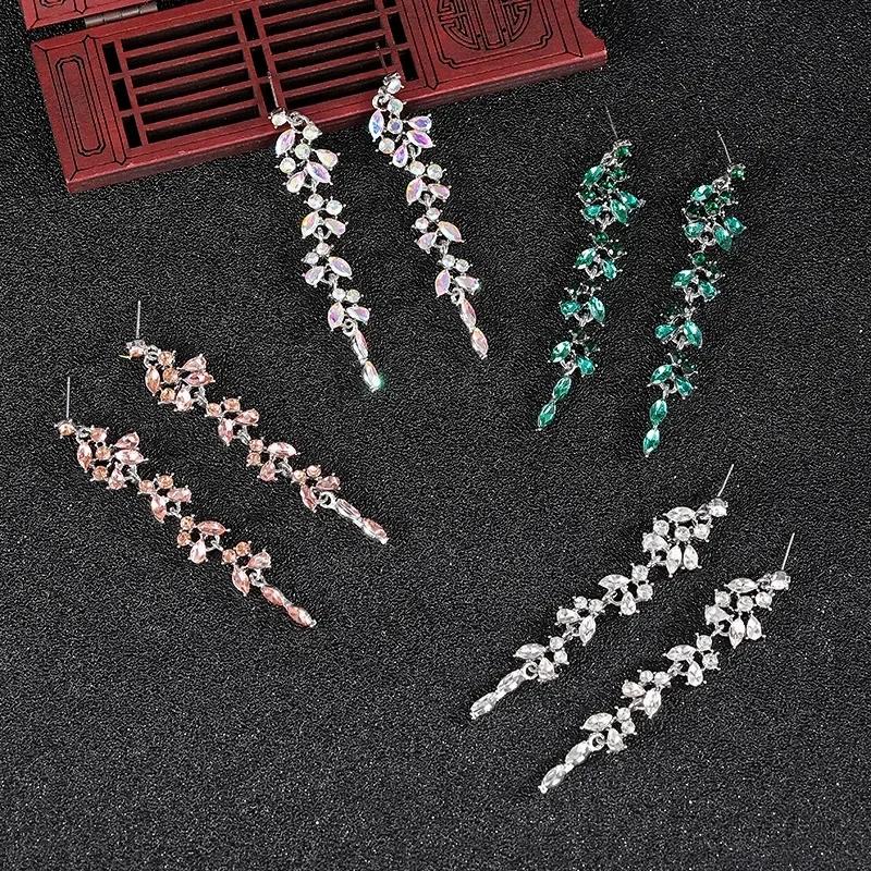 Boucles d'oreilles pendantes à chaîne à pompon long tendance, pendentifs, boucles d'oreilles pendantes, femme, fête, strass, géométrique, feuille, pendantes, bijoux