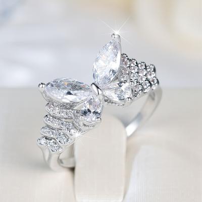 Elegante Weißzirkon Schmetterlingsringe für Damen Schlicht Silberfarben Eheringe Geschenke Schmuck