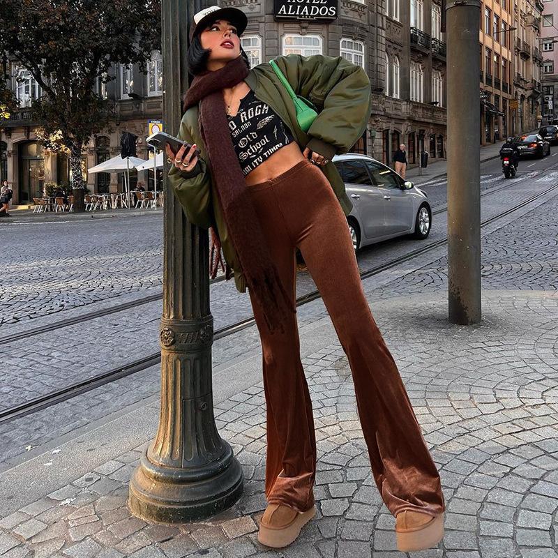 Golden Velvet Wide Leg Pants Women High Waist Drop Good Casual Pants Loose Flare Women's Pants