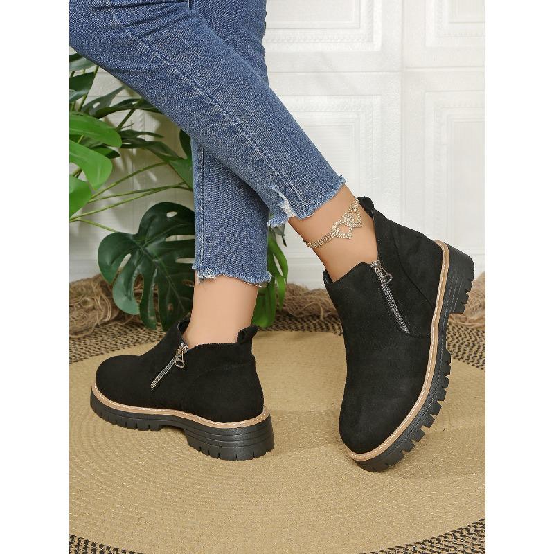 Round Toe Side Zipper Martin Boots 2025 Winter New Retro British Style Booties for Women