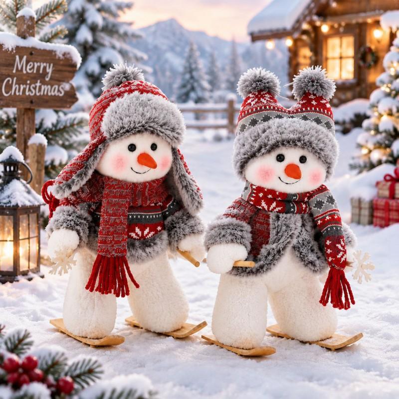 Christmas Decorations Set Snowman Figurine With Hat Tabletop Ornament Nordic Style Home Dining Room Holiday Display