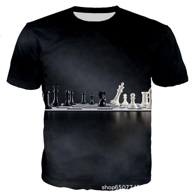 T-shirt décontracté à manches courtes pour adulte et enfant, impression numérique 3D Échecs, nouveau T-shirt pour adulte et enfant transfrontalier, fourniture dessin animé