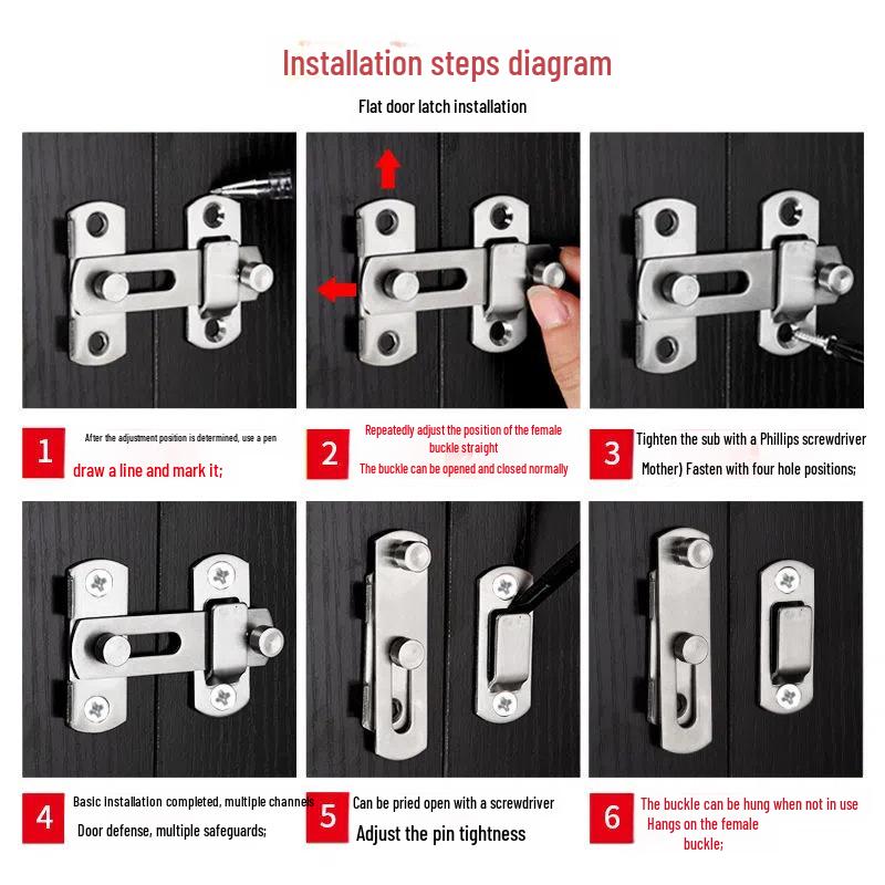 Stainless Steel Punch-Free Sliding Door Lock for Indoor Bathroom or Toilet