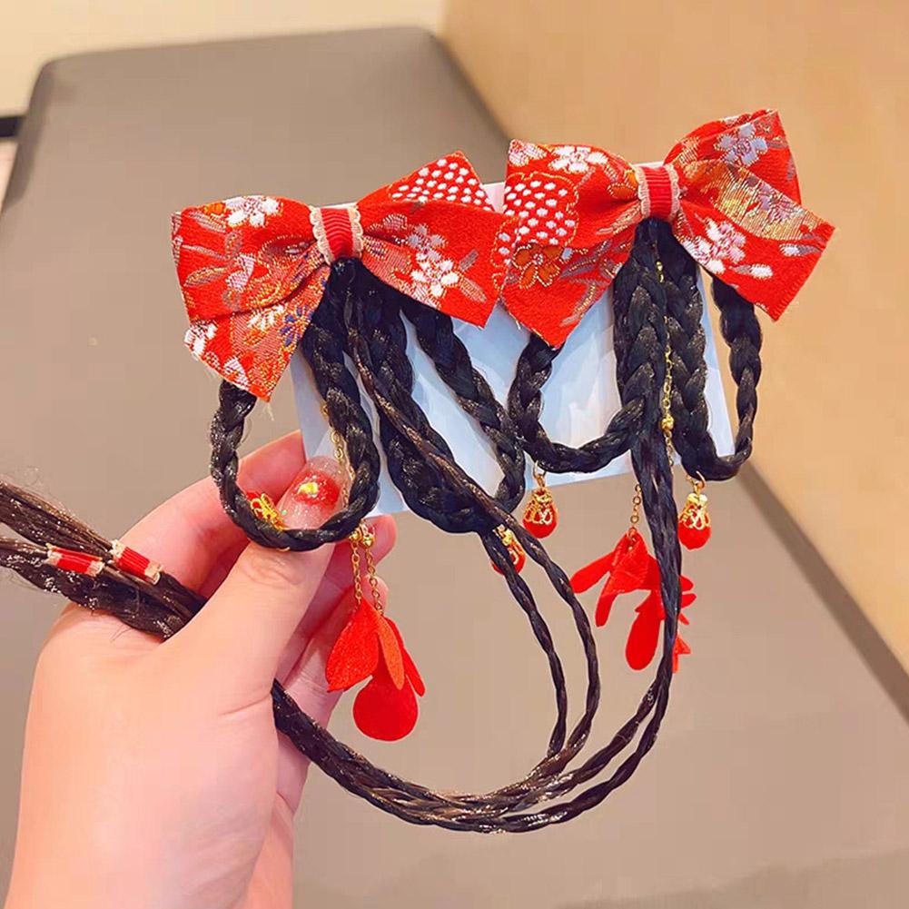 Chinese New Year Style Tassel Hairpin 2pcs Bow Decorative Performance Clothing Hairpin Set Acce E5N3