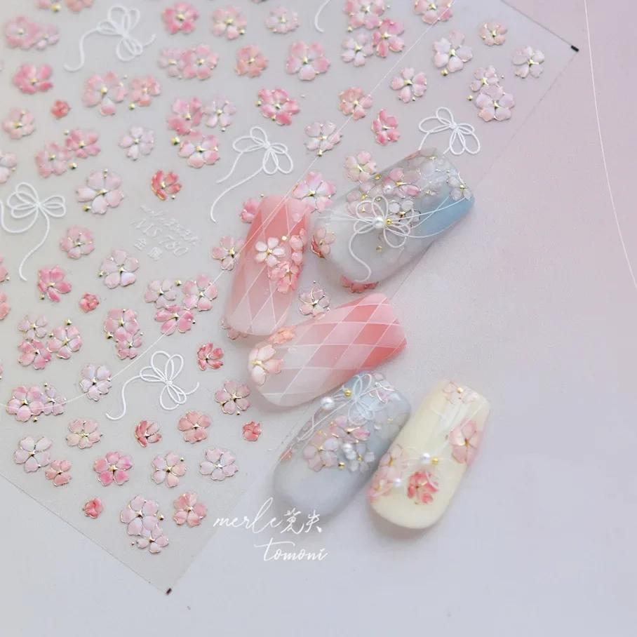 White Flower Petal Cherry Blossom Peach Blossom Falling Petal Floral Gradient 5D Self Adhesive Nail Art Sticker Manicure Decals