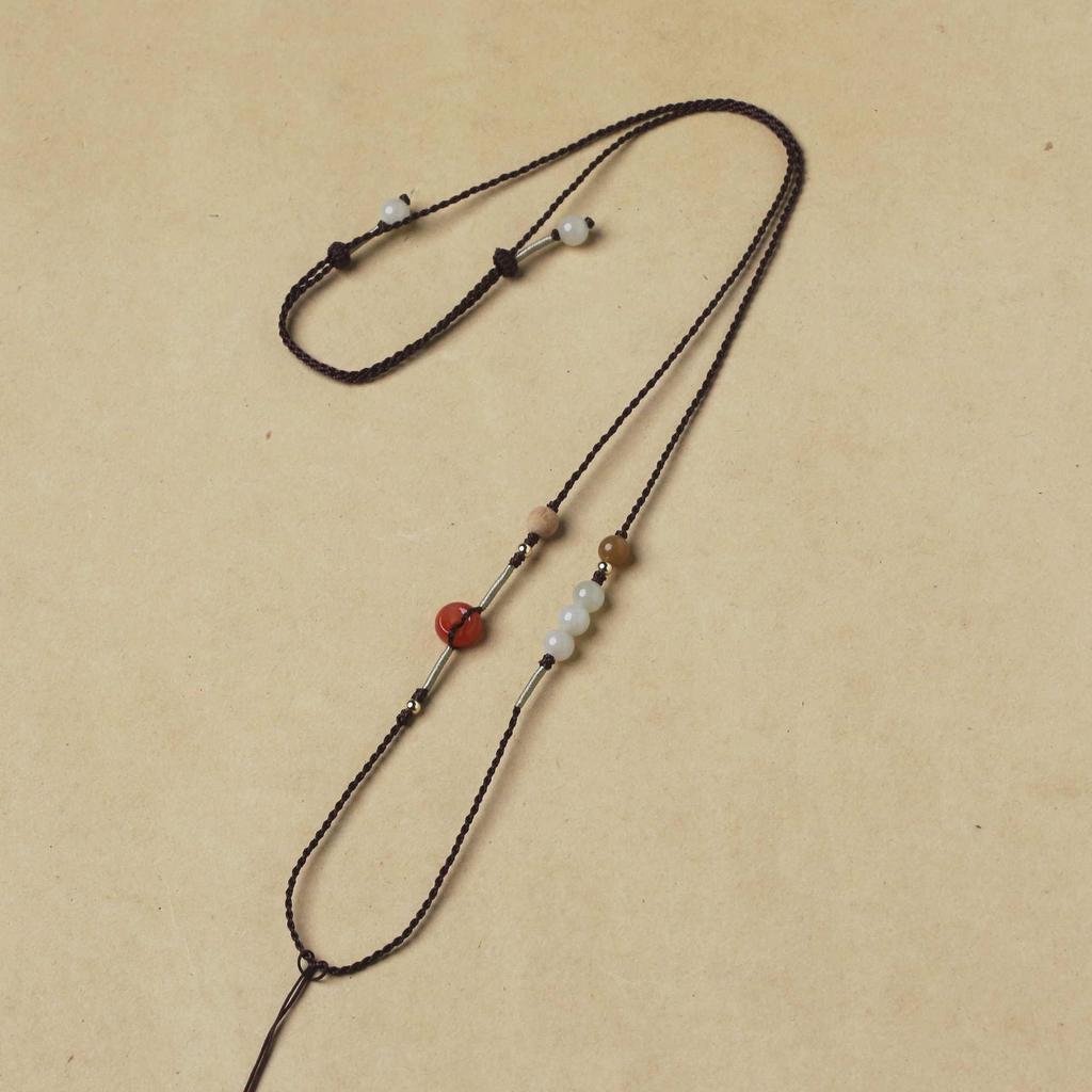 Refined Hand-Woven Hetian Jade Adjustable Necklace with Purely Handmade Cord