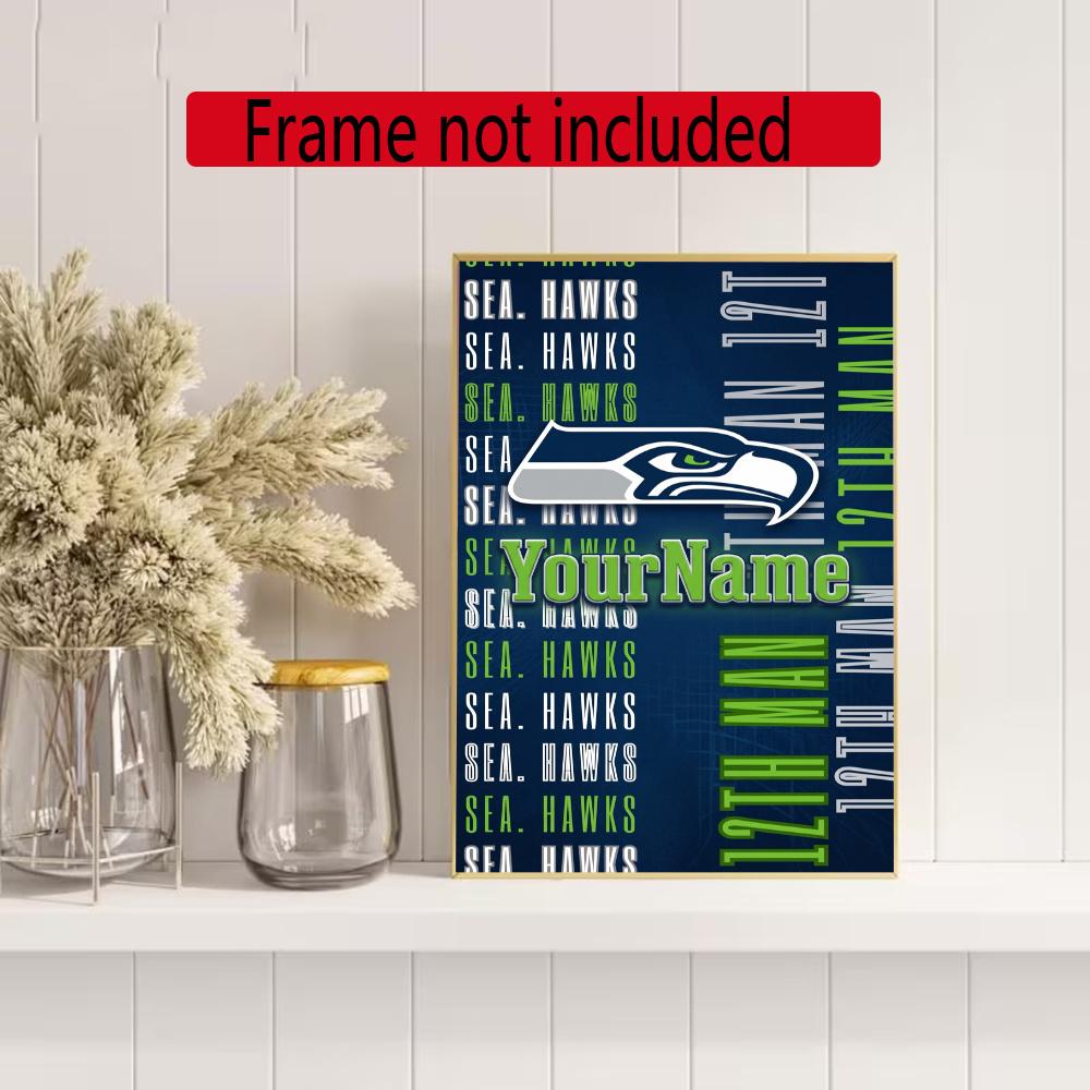Seattle Seahawks Personalized Name Round Diamond Painting Kit Diamond Embroidery Painting Rhinestones Mosaic Frameless Handwork Decoration Arts