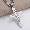 Fashion Classic Cross Male Necklace Silver Color 316L Stainless Steel Curb Chain Pendant Necklace for Women Men Jewelry Gift