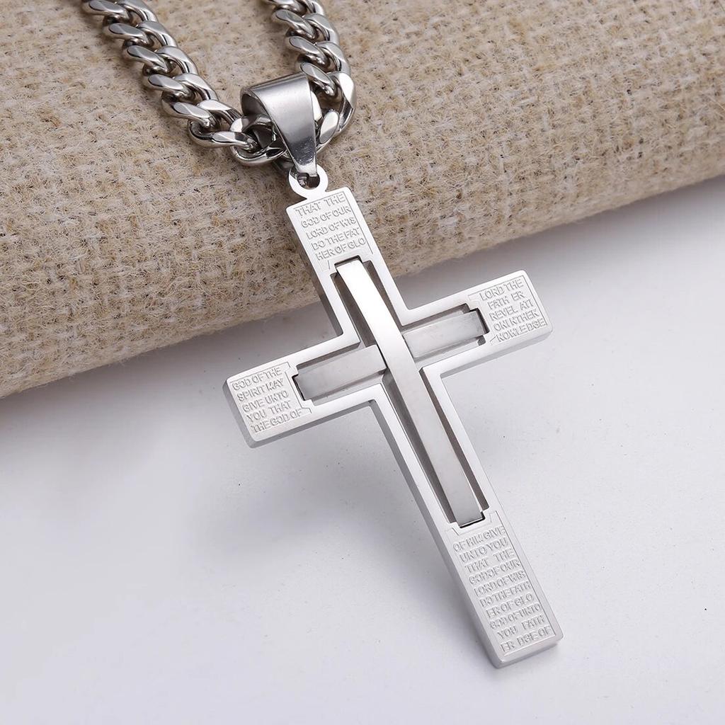 Fashion Classic Cross Male Necklace Silver Color 316L Stainless Steel Curb Chain Pendant Necklace for Women Men Jewelry Gift