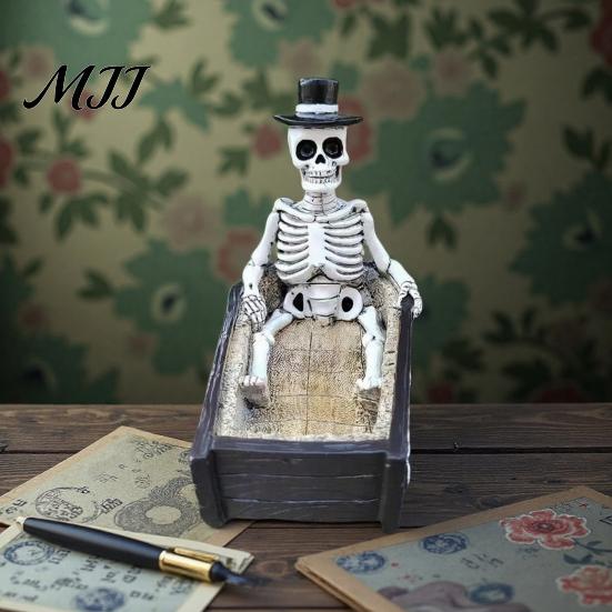 Gothic Desk Accessory Halloween Skull Ornament, Resin Skeleton Shape 3D Printed Office Ornament Figure, Portable Desktop Figurine Tabletop