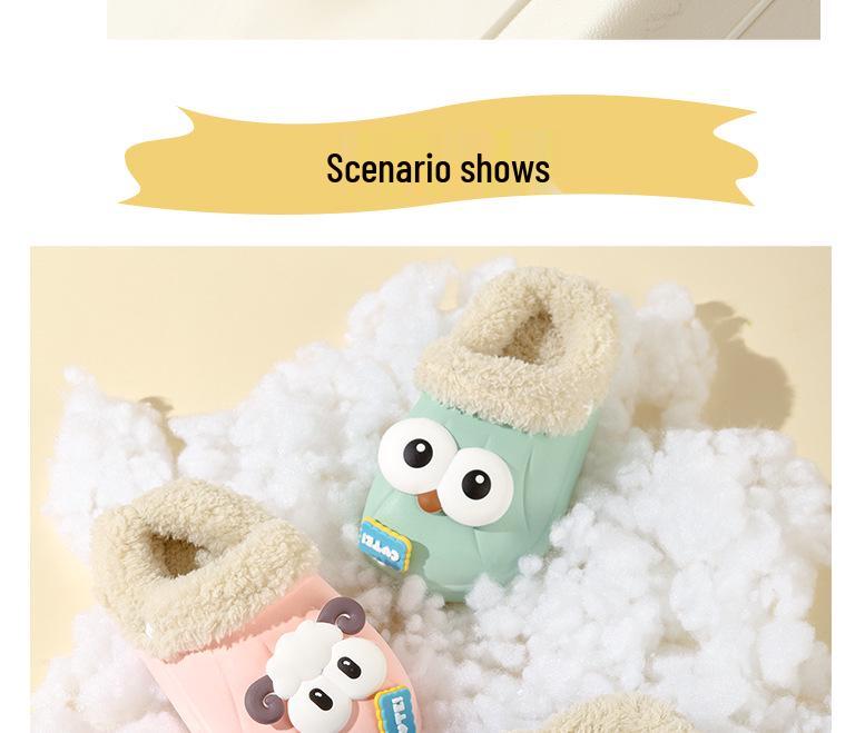 Children's Winter Cotton Slippers: Warm, Cute Cartoon Sheep Design, Big Eyes, Detachable, Non-Slip, Parent-Child Set.