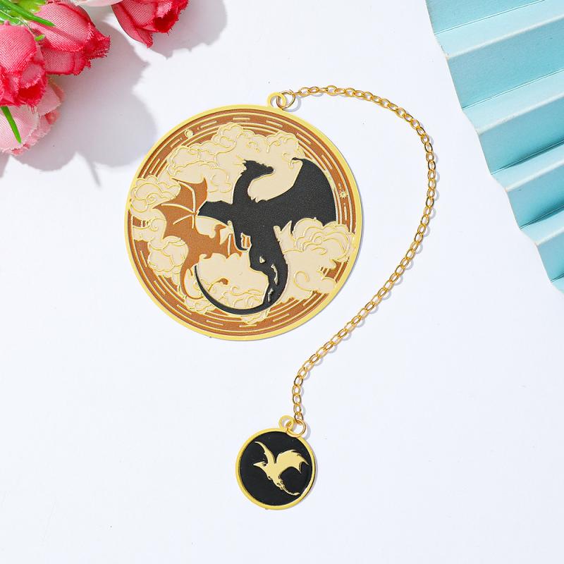Fourth Wing Bookmark - Dragon Knight Story Gothic Round Metal Bookmark Book Accessories Pendant Dragon Bookmark Stationery