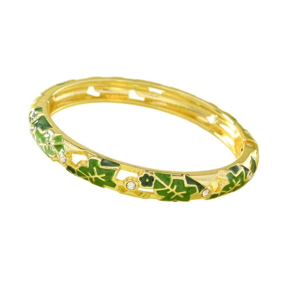

Big Floral Leaf Vintage Cloisonne Bangle Enamel Women s Hand Bracelet Gifts for Women Girl зелёный