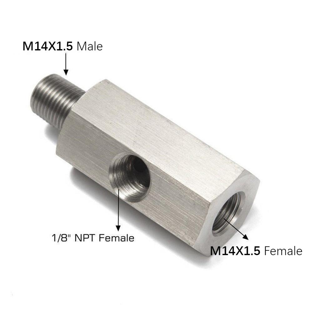 Stainless Steel Side Holes 1/8"NPT Female To M12 M10 M14 1/8NPT 1/4NPT Oil Pressure Sensor Connector Feed Line Gauge Tee Adapter